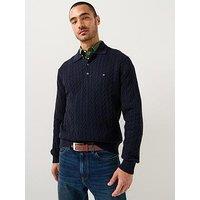 Tommy Hilfiger Classic Cotton Cable Long Sleeve Knitted Polo Shirt - Navy
