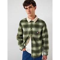 Tommy Jeans Check Teddy Overshirt - Dark Green