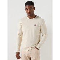 Tommy Jeans Regular Fit Badge Long Sleeve T-Shirt - White