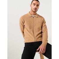 Tommy Hilfiger Structure Zip Thru Knitted Jumper - Beige