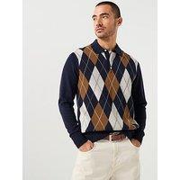 Tommy Hilfiger Argyle Long Sleeve Rugby Knitted Jumper - Navy
