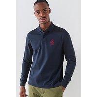 Tommy Hilfiger Crest Logo Interlock Long Sleeve Polo Shirt - Navy