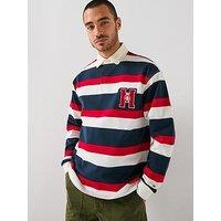 Tommy Hilfiger Crest Striped Fleece Long Sleeve Rugby Polo Shirt - Multi
