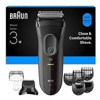 Braun Series 3+ Electric Shaver, Beard Trimmer Attachment, Dry, 3000Bt, Grey