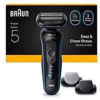 Braun Series 5 Electric Shaver, Up To 50 Min, +2 Attachments, 52-B1650S - Blue