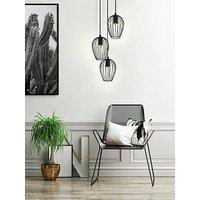Eglo Newtown Black Vintage Caged Hanging 3-Light Cluster Pendant Light