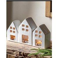 Gallery Direct Set Of White Ceramic Decorative House Tealight Holder