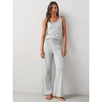 The Very Collection Pointelle Floral Vest And Wide Leg Pyjama Set - Grey