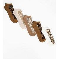The Very Collection 5 Pack Animal Print Trainer Socks - Beige