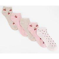 The Very Collection 5 Pack Cherry And Spots Trainer Socks - Pink