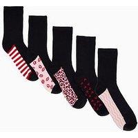 The Very Collection 5 Pack Ankle Socks Multi Print - Black