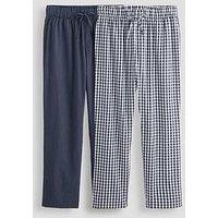 The Very Collection 2 Pack Pure Cotton Stripe & Check Pyjama Bottoms - Navy