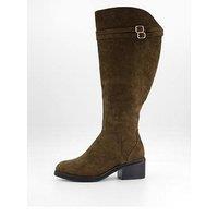 The Very Collection Wide Fit Block Heel Knee Boot With Wider Fitting Calf - Green