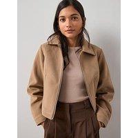 The Very Collection Faux Wool Bomber Jacket - Light Brown
