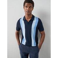 The Very Collection Knitted Trophy Neck Stripe Polo Top - Navy