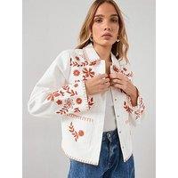The Very Collection Contrast Embroidery Jacket - Cream