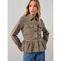 The Very Collection Peplum Utility Jacket - Khaki