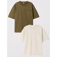 The Very Collection 2 Pack Pure Cotton Heavyweight Relaxed Fit Pocket Tee - Beige/Olive