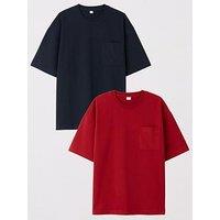 The Very Collection 2 Pack Pure Cotton Heavyweight Relaxed Fit Pocket T-Shirt - Navy/Burgundy