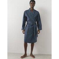 The Very Collection Pure Cotton Woven Striped Dressing Gown - Navy