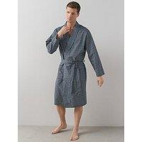 The Very Collection Pure Cotton Checked Dressing Gown - Navy