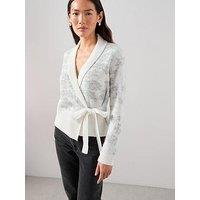 The Very Collection Flower Jacquard Tie Wrap Cardigan With Wool - Multi