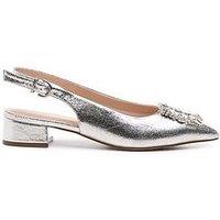 Paradox London Fortune Brooch Wide Fit Slingback Shoe - Silver