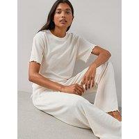 The Very Collection Waffle Frill Hem Top And Wide Leg Bottom Pyjama Set - Cream