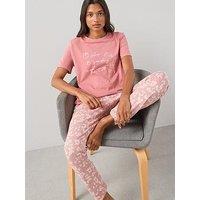 The Very Collection Short Sleeve Slow Sundays Tshirt And Floral Jogger Pyjama Set - Pink