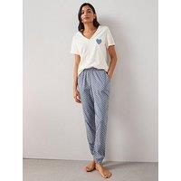 The Very Collection Embroidered Heart Top And Jogger Pyjama Set - Blue