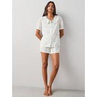 The Very Collection Frill Collar Printed Woven Pyjama Set - White