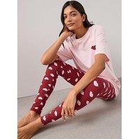 The Very Collection Embroidered Lip Longline T-Shirt And Legging Pyjama Set - Pink
