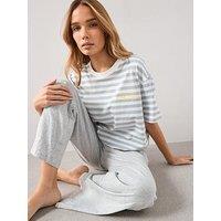 The Very Collection Short Sleeve Stripe Weekend Pyjama Set - Grey Marl