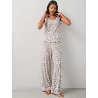 The Very Collection Rib Soft Touch Floral Vest And Wide Leg Pyjama Set - Multi