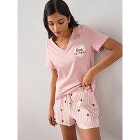 The Very Collection V Neck Heart Love Letters T-Shirt And Shorts Pyjama Set - Pink