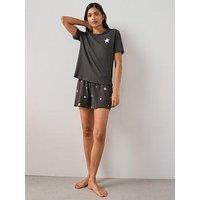 The Very Collection Short Sleeve T-Shirt And Star Print Shorts Pyjama Set - Grey