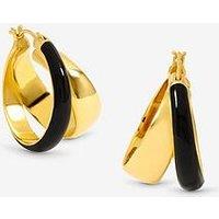 Jon Richard Polished And Jet Enamel Double Hoop Earrings - Gold