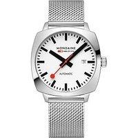 Mondaine Mens Cushion Automatic 39Mm Stainless Steel Watch - Silver