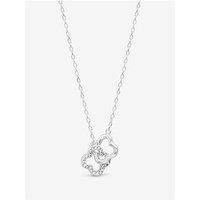 Simply Silver Sterling 925 Pave Clover Interlink Necklace - Gift Pouch