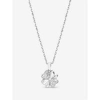 Simply Silver Sterling 925 Polished And Pave Clover Pendant - Gift Pouch