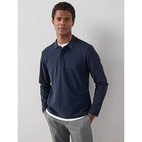 The Very Collection Pure Cotton Long Sleeve Superfine Pique Polo Top - Navy