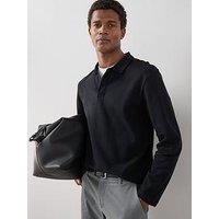 The Very Collection Pure Cotton Long Sleeve Superfine Pique Polo Top - Black