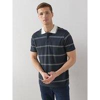 The Very Collection Pure Cotton Contrast Collar Stripe Short Sleeve Polo - Black