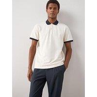 The Very Collection Pure Cotton Contrast Collar Tipped Button Up Polo - Cream