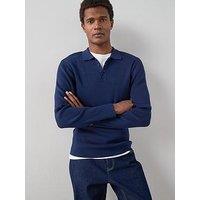 The Very Collection Long Sleeve Ribbed Knitted Polo Top - Blue