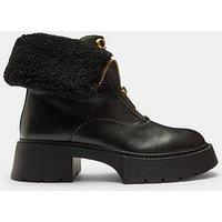 Coach Leah Platform Leather Shearling Zip Bootie - Black