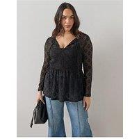 The Very Collection Curve Stretch Lace Top - Black