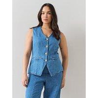 The Very Collection Curve Denim Waistcoat Co-Ord - Mid Wash