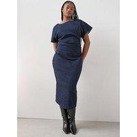 The Very Collection Curve Ruched Stretch Denim Midi Dress - Dark Wash
