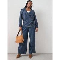 The Very Collection Curve Soft Denim Wrap Blouse - Dark Wash